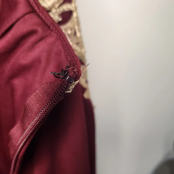 Burgundy & Gold Lace Formal Gown from Fashion Nova